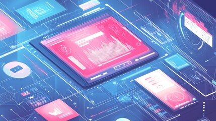 Leinwandbilder - Futuristic Digital Interface with Data Visualization and Analytics Dashboard Featuring Graphs, Charts, and Interactive Elements in a Stylish Abstract Background