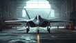 © daniel - Future fighter jet prepares for takeoff in a dimly lit hangar during early morning hours