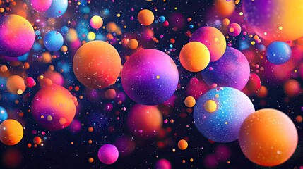 Poster - Colorful Spheres Floating In A Sparkling Galaxy