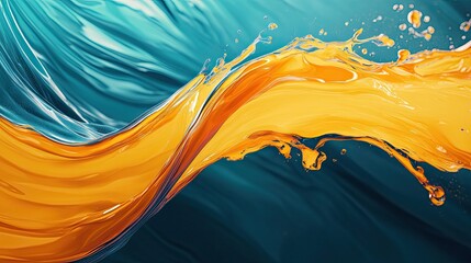 Poster - Abstract Orange Liquid Flowing Over Teal Background