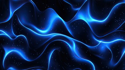 Poster - Abstract Blue Waves Flowing Through Dark Space