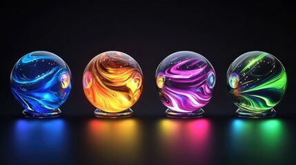 Poster - Vibrant Swirled Glass Orbs On Dark Background