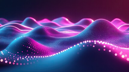 Fototapete - Abstract Pink and Blue Digital Wave Landscape