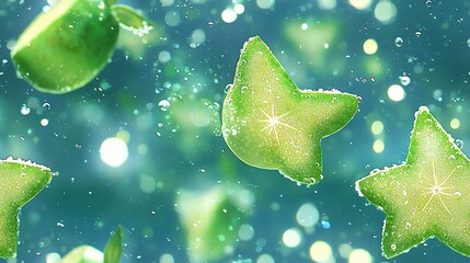 Wall Mural -   A cluster of emerald constellations adorning a cerulean canvas alongside a pair of celestial orbs aloft