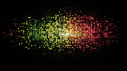 Poster - Glowing mosaic of pixelated elements in vibrant colors against a dark background. Generative AI