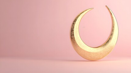Poster - Golden Crescent Moon Shape on Pink Background