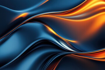 Aufkleber - Glossy abstract waves create a dynamic interplay of blue and orange light in a fluid design. Generative AI