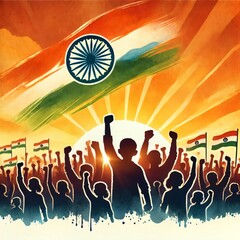 Wall Mural - Illustration of people silhouettes celebrating india republic day.