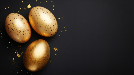 Poster - Three glittering golden easter eggs on a dark backdrop, evoking a lavish holiday ambiance