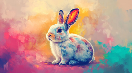 Poster - Vibrant easter bunny painting representing the joy of spring and renewal during easter festivities