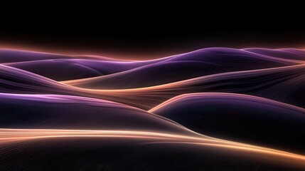 Poster - Vibrant purple and orange light waves flowing across abstract landscape digital art night visual serenity