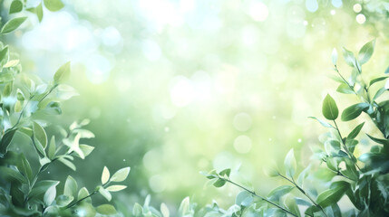 Aufkleber - Gorgeous new spring leaves border a vibrant bokeh backdrop, ideal for easter designs