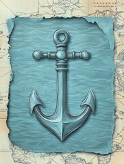 Aufkleber - Nautical anchor design on textured background with blank space for text and nautical map elements. Generative AI