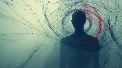 Aufkleber - Human silhouette engulfed in abstract whirlwind representing feelings of loneliness and isolation. Generative AI