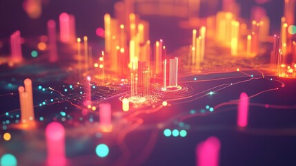 Leinwandbilder - Glowing Data Visualization of Cities with Soft Light