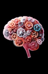 Poster - Colorful Gears in a Brain, vibrant depiction of innovation and creativity, showcasing the intricate connections of thought and imagination