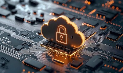 Poster - Digital illustration of a secure cloud storage system, showcasing data protection, encryption, and user-friendly interface in a modern design