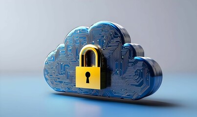 Poster - Digital illustration of a secure cloud storage system, showcasing data protection, accessibility, and modern technology in a vibrant design.