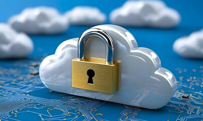 Poster - digital illustration of a secure cloud storage system, showcasing data protection features, user-fri