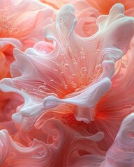 Poster - Ethereal fluid overlays of delicate coral flora high-resolution nature art soft pastel environment macro view