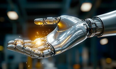Poster - Robotic Hand Welding in a Smart Factory, showcasing advanced automation technology and precision in modern manufacturing processes.