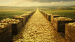 © azi - Golden road to wealth; wooden crates filled with gold coins.