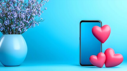 Poster - Sleek smartphone showcasing an online dating app interface, vibrant colors, user-friendly design, engaging profiles displayed prominently