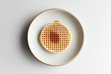 Wall Mural - A single waffle on a speckled plate with honey