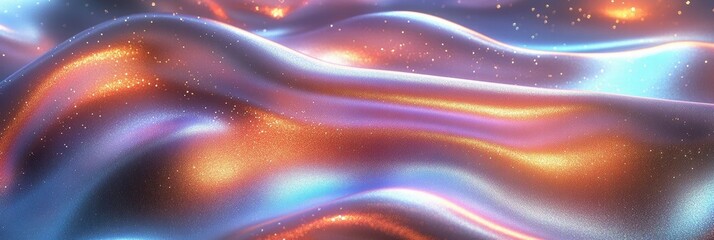 Poster - holographic texture with pearlescent iridescence in flowing waves across a surface
