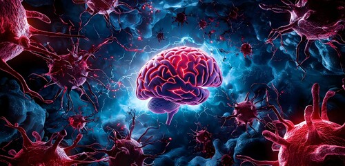 Poster - Vibrant portrayal of ADHD, colorful abstract patterns symbolize focus challenges, dynamic energy, and creative thought processes intertwined.