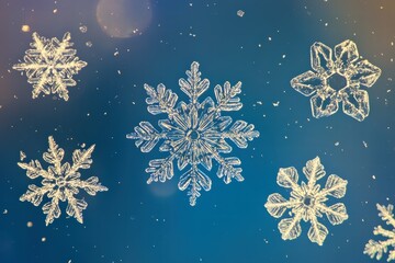 Poster - Delicate snowflakes with intricate shapes against a beautiful blue gradient background