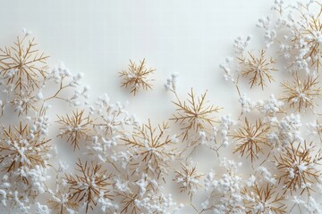 Poster - snowflakes and golden branches create a winter wonderland on a white background