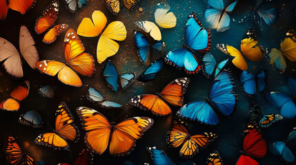 Poster - Vibrant Abstract Butterfly Flock in Motion on Ground with Colorful Aesthetic