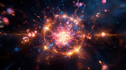 Wall Mural - Cosmic Nebula Explosion Fiery Stellar Energy, Galactic Burst