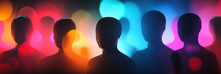 Aufkleber - Abstract faceless avatars with colorful bokeh background for customizable text and mockup purposes. Generative AI