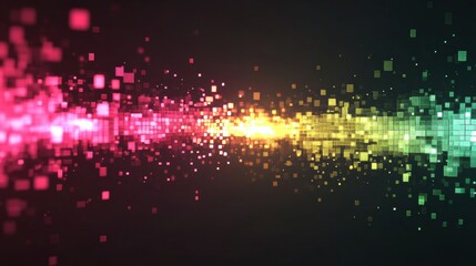 Poster - Abstract glowing mosaic with pixelated elements illuminating a vibrant spectrum of colors from pink to green. Generative AI