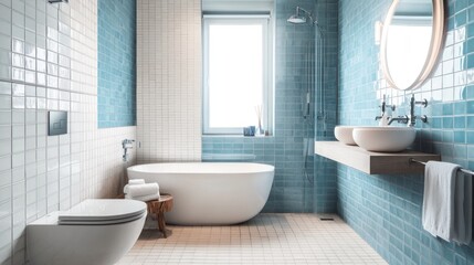 Wall Mural - Modern bathroom interior design featuring bathtub and shower