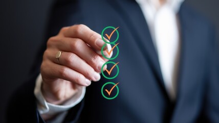 Poster - Businessman Online Survey Checklist Assessment Questionnaire Smartphone Exam Quality Check