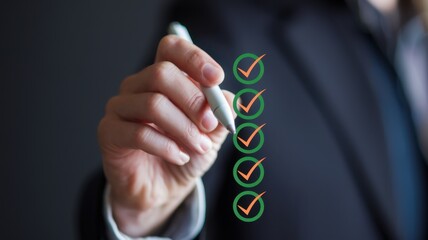 Poster - Businessman Online Survey Assessment Checklist Quality Control Smartphone Exam