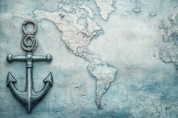 Poster - Nautical anchor with detailed map of North America for maritime themes and designs. Generative AI