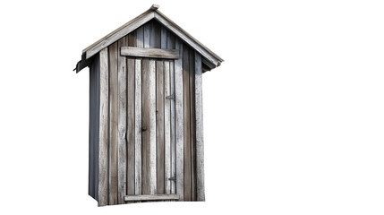 Wall Mural - a lone, vintage wooden outhouse with a rustic charm is depicted on a white background.