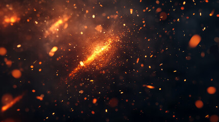 Poster - Fire lines with light sparks, cracker trail effect. Isolated sparkles of weld metal blade or petard. Bright glowing comet or electric circular saw scintilla, flying asteroid, Realistic 3d vector set