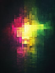 Leinwandbilder - Colorful abstract glowing mosaic with pixelated elements creating a vibrant visual experience in darkness. Generative AI