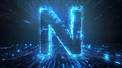 Poster - Glowing digital letter N, futuristic technology concept.