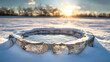 © abid - Sunset over snowy field, bird bath with unfrozen water.