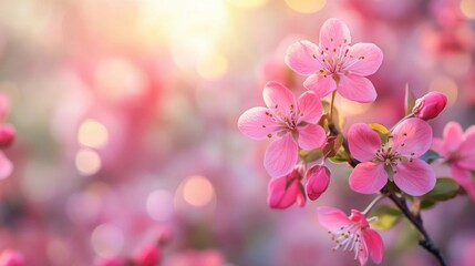 Wall Mural - Delicate Pink Blossoms Blooming in Springtime Sunlight