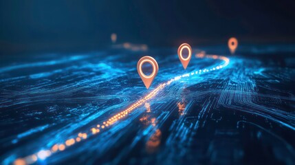 Aufkleber - Abstract digital map with glowing location markers highlighting routes and connections.