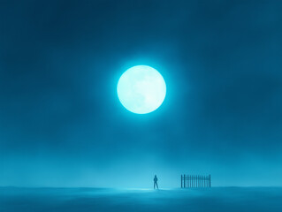 Wall Mural - A Bright Full Moon Illuminating a Solitary Night