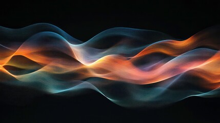 Poster - Abstract wave of vibrant orange, teal, and blue light streaks on a black background.