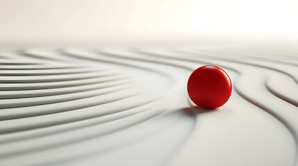 multiple red clay paths converging into a single bright red circle on a smooth white surface, each p